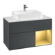 V&B Meuble sous-lavabo Finion 100, éclairage mural, blanc, miroir, réglette or, miroir bleu, avec laque-1