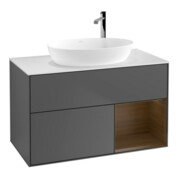 V&B Meuble sous lavabo Finion 100, éclairage mural, blanc, rangement noyer, anthracite-1