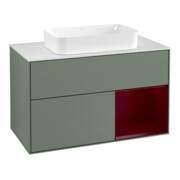 V&B Meuble sous lavabo Finion 100, éclairage mural, blanc, réglette droite Peo, poignée laquée