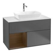 V&B Meuble sous lavabo Finion 100, éclairage mural, blanc, réglette en noyer, anthracite-1