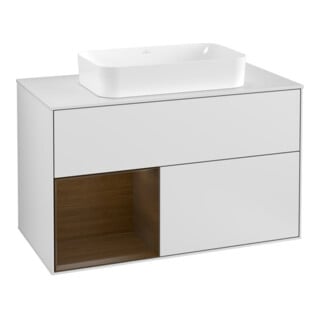 V&B Meuble sous lavabo Finion 100, éclairage mural, blanc, réglette gauche, blanc mat Lac
