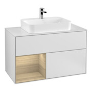 V&B Meuble sous lavabo Finion 100, éclairage mural, blanc, réglette gauche, blanc mat Lac