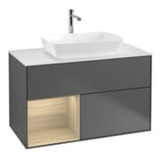 V&B Meuble sous lavabo Finion 100, éclairage mural, blanc, réglette Oa ven, anthracite