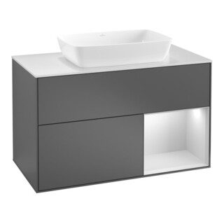 V&B Meuble sous lavabo Finion 100, éclairage mural, blanc, régulateur Oa ven, gris m Lac