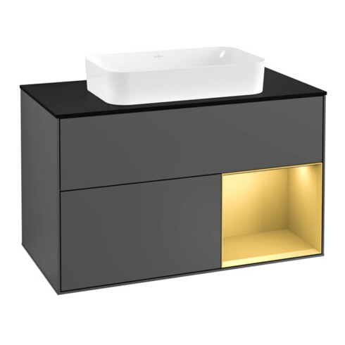 V&B Meuble sous lavabo Finion 100, éclairage mural, bleu, anthracite