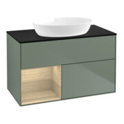 V&B Meuble sous lavabo Finion 100, éclairage mural, bleu, avec étagère, huile et laque-1