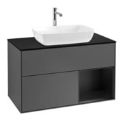 V&B Meuble sous lavabo Finion 100, éclairage mural, bleu mat, étagère bleu mat, anthracite mat