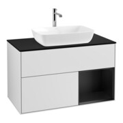 V&B Meuble sous lavabo Finion 100, éclairage mural, bleu mat, étagère bleu mat Lac, blanc mat Lac