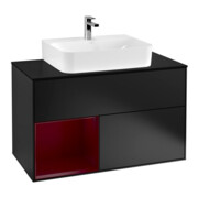 V&B Meuble sous lavabo Finion 100, éclairage mural, bleu mat, étagère gauche, bleu mat Lac