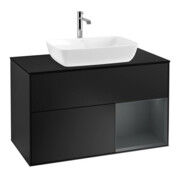 V&B Meuble sous-lavabo Finion 100, éclairage mural, bleu mat, étagère médium mat laqué bleu