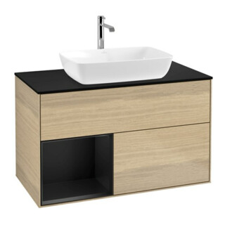 V&B Meuble sous lavabo Finion 100, éclairage mural, bleu mat, laqué mat, Oa ven