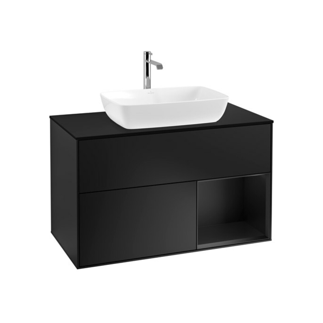 V&B Meuble sous lavabo Finion 100, éclairage mural, bleu mat, placage bleu mat, bleu mat