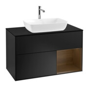 V&B Meuble sous lavabo Finion 100, éclairage mural, bleu mat, rangement bois, bleu mat laqué-1