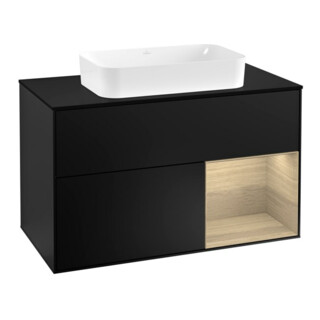 V&B Meuble sous-lavabo Finion 100, éclairage mural, bleu mat, réglette droite, bleu mat laqué