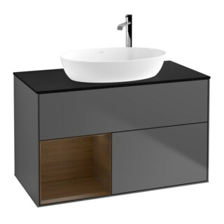 V&B Meuble sous lavabo Finion 100, éclairage mural, bleu, rangement, anthracite
