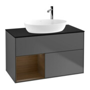 V&B Meuble sous lavabo Finion 100, éclairage mural, bleu, rangement, anthracite