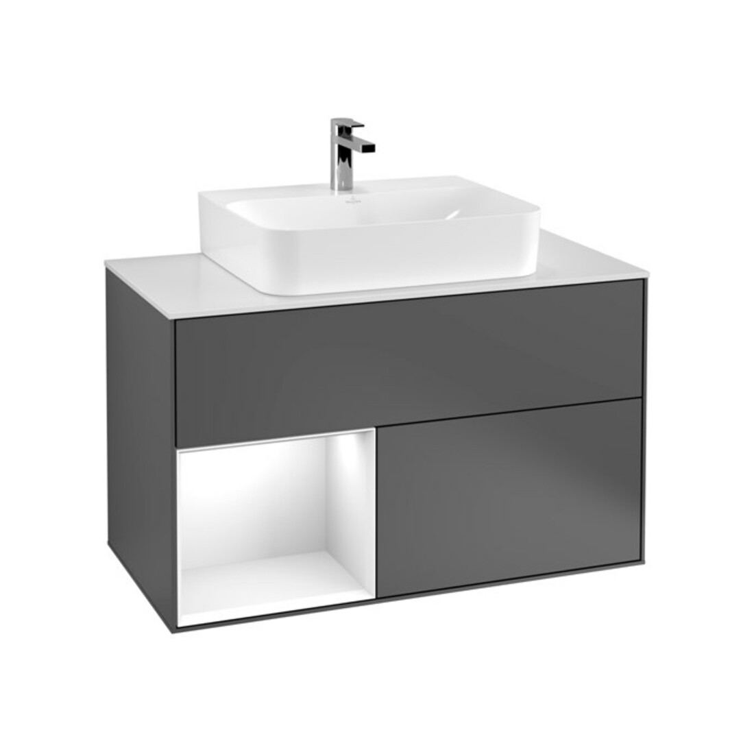 V&B Meuble sous lavabo Finion 100, éclairage mural, laqué blanc, anthracite m