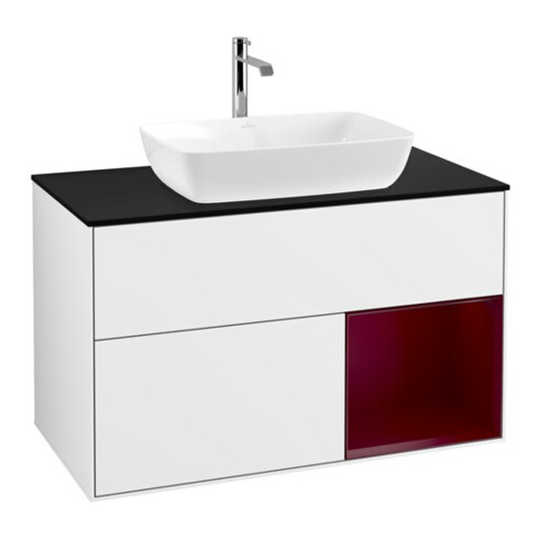 V&B Meuble sous-lavabo Finion 100, éclairage mural, laqué blanc brillant