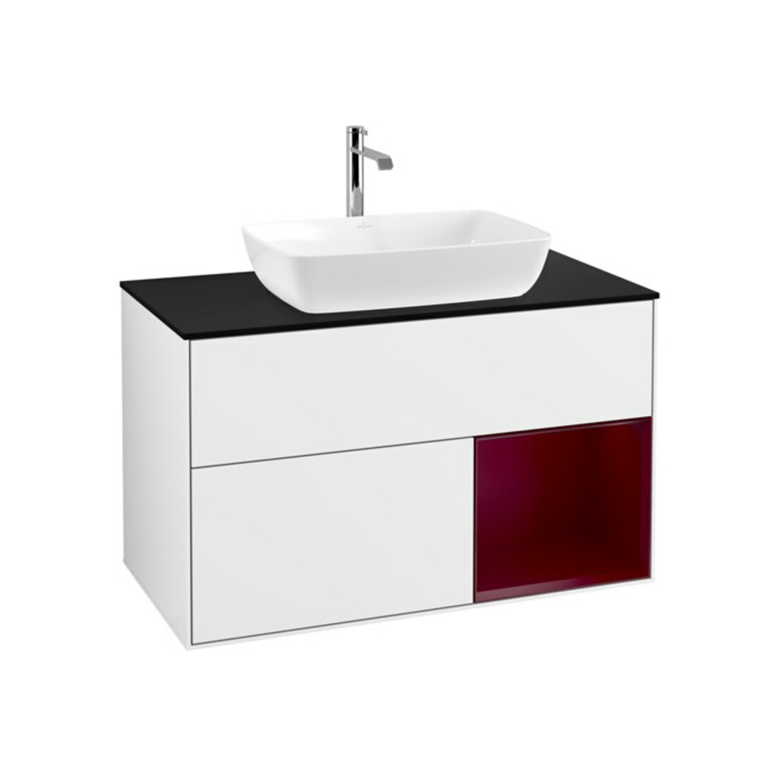 V&B Meuble sous-lavabo Finion 100, éclairage mural, laqué blanc brillant