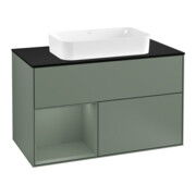 V&B Meuble sous-lavabo Finion 100, éclairage mural, olivier mat laqué