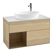 V&B Meuble sous lavabo Finion 100, éclairage mural, pl. abattant blanc, réglette wal ven, Oa ven