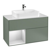 V&B Meuble sous lavabo Finion 100, éclairage mural, pl blanc mat, côté gauche, blanc laqué, olivier laqué