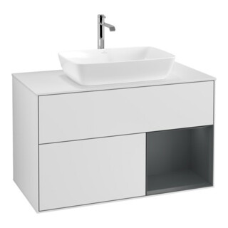 V&B Meuble sous lavabo Finion 100, éclairage mural, pl blanc mat, rég md mat laqué, blanc mat laqué