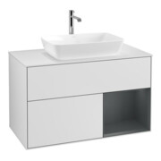 V&B Meuble sous lavabo Finion 100, éclairage mural, pl blanc mat, rég md mat laqué, blanc mat laqué