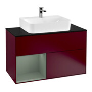 V&B Meuble sous lavabo Finion 100, éclairage mural, Pl bleu m, étagère g, huile m Laq, Peo m