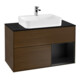 V&B Meuble sous lavabo Finion 100, éclairage mural, placage bleu mat, étagère réglable bleu mat, noyer veinée-1