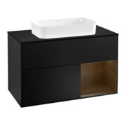 V&B Meuble sous lavabo Finion 100, éclairage mural, placage bleu mat, rangement à droite, bleu mat Lac