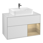 V&B Meuble sous-lavabo Finion 100, éclairage mural, placard blanc, réglette droite, blanc mat laqué-1