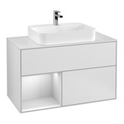 V&B Meuble sous lavabo Finion 100, éclairage mural, placard gauche blanc laqué
