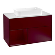 V&B Meuble sous lavabo Finion 100, éclairage mural, plan de découpe blanc, tiroir gauche Peo, Peo m