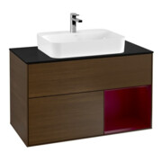 V&B Meuble sous lavabo Finion 100, panneau de façade bleu mat, étagère réglable, noyer veinée