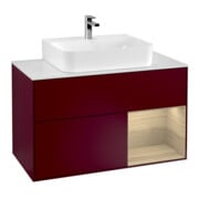 V&B Meuble sous lavabo Finion 100, panneau de fermeture blanc mat, étagère réglable à droite, poignée métal