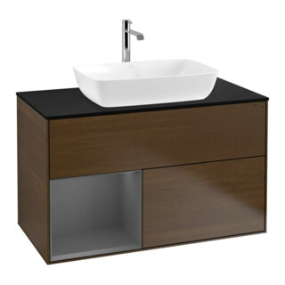 V&B Meuble sous lavabo Finion 100, Pl b m, Anthracite régulier m Lac, noyer veinée
