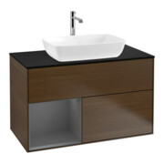 V&B Meuble sous lavabo Finion 100, Pl b m, Anthracite régulier m Lac, noyer veinée-1
