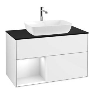 V&B Meuble sous lavabo Finion 100, Pl b m, blanc laqué brillant