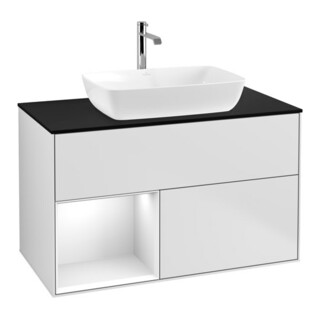V&B Meuble sous lavabo Finion 100, Pl b m, Éclairage mural, blanc laqué, blanc m. laqué