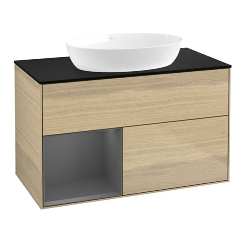 V&B Meuble sous lavabo Finion 100, Pl b m, Étagère anthracite mat laqué, Oa ven