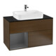 V&B Meuble sous lavabo Finion 100, Pl b m, Étagère gauche Anthracite m, placage noyer-1