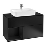 V&B Meuble sous lavabo Finion 100, Pl b m, Étagère gauche bleu mat laqué, bleu mat laqué