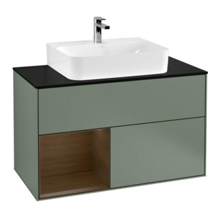 V&B Meuble sous lavabo Finion 100, Pl b m, Étagère gauche, Bois huilé, laqué