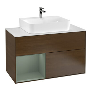 V&B Meuble sous lavabo Finion 100, Pl b m, Étagère gauche, Huilé m Lac, noyer veinée