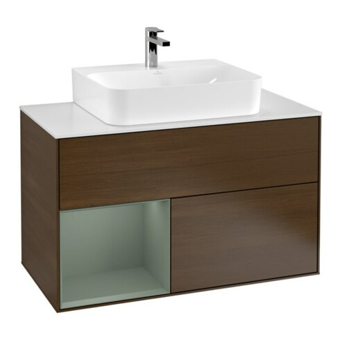 V&B Meuble sous lavabo Finion 100, Pl b m, Étagère gauche, Huilé m Lac, noyer veinée