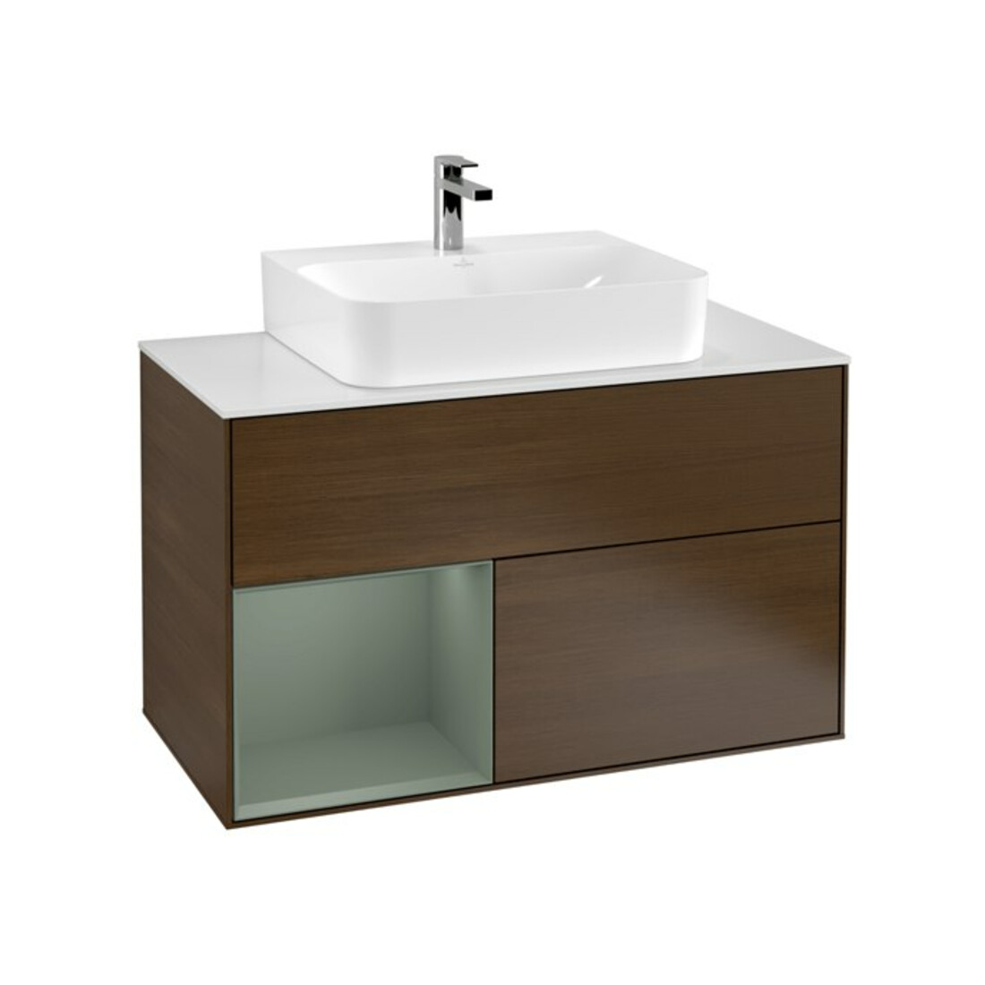 V&B Meuble sous lavabo Finion 100, Pl b m, Étagère gauche, Huilé m Lac, noyer veinée