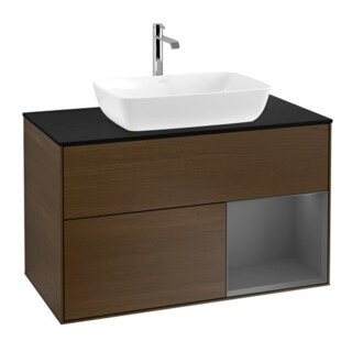V&B Meuble sous-lavabo Finion 100, Pl b m, Rég Anthracite m Lac, veiné noyer