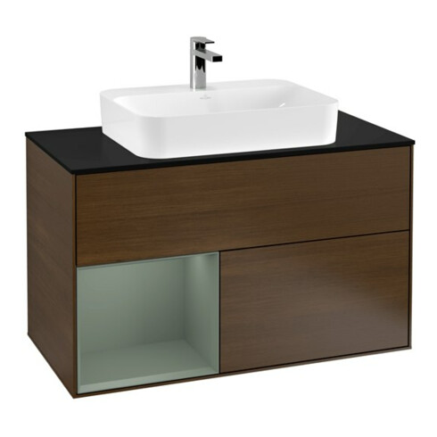 V&B Meuble sous lavabo Finion 100, Pl b m, Rég g, Oli. m Lac, noyer veinée