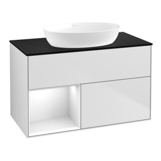 V&B Meuble sous lavabo Finion 100, Pl b m, Reg glo blanc laqué, blanc m laqué